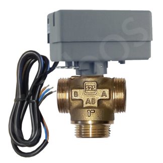 3-tee tsooniventiil ajamiga 3/4" (jaotav ventiil DN20 hübriid-kütte­süsteemile)