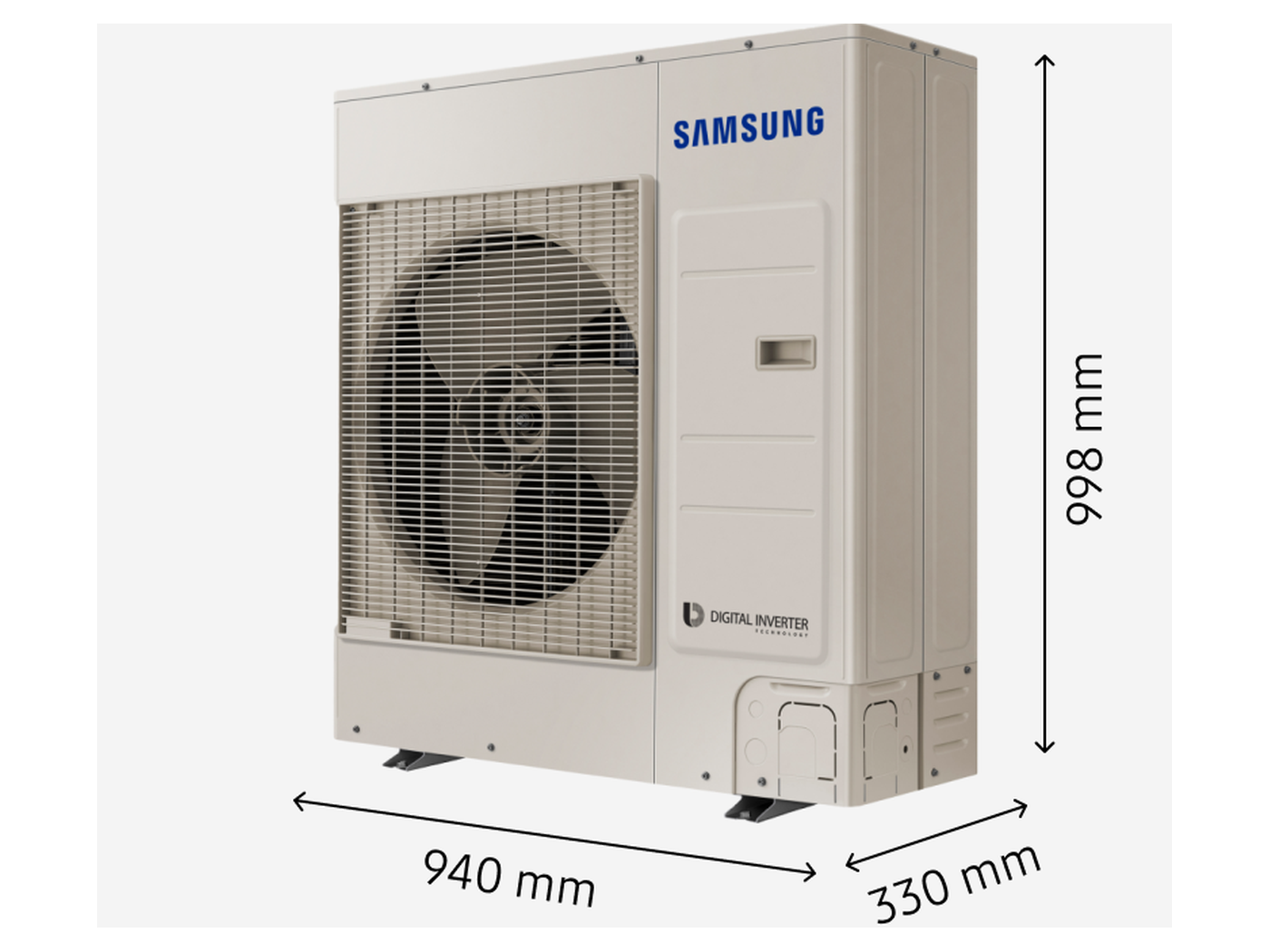 Samsung EHS Split R32 9 kW õhk-vesi soojuspump integreeritud 200 l tarbeveeboileriga, 1-faasiline (välisosa AE090CXEDEG/EU + siseosa AE200DNWSPG/EU) — mõõtjoonis