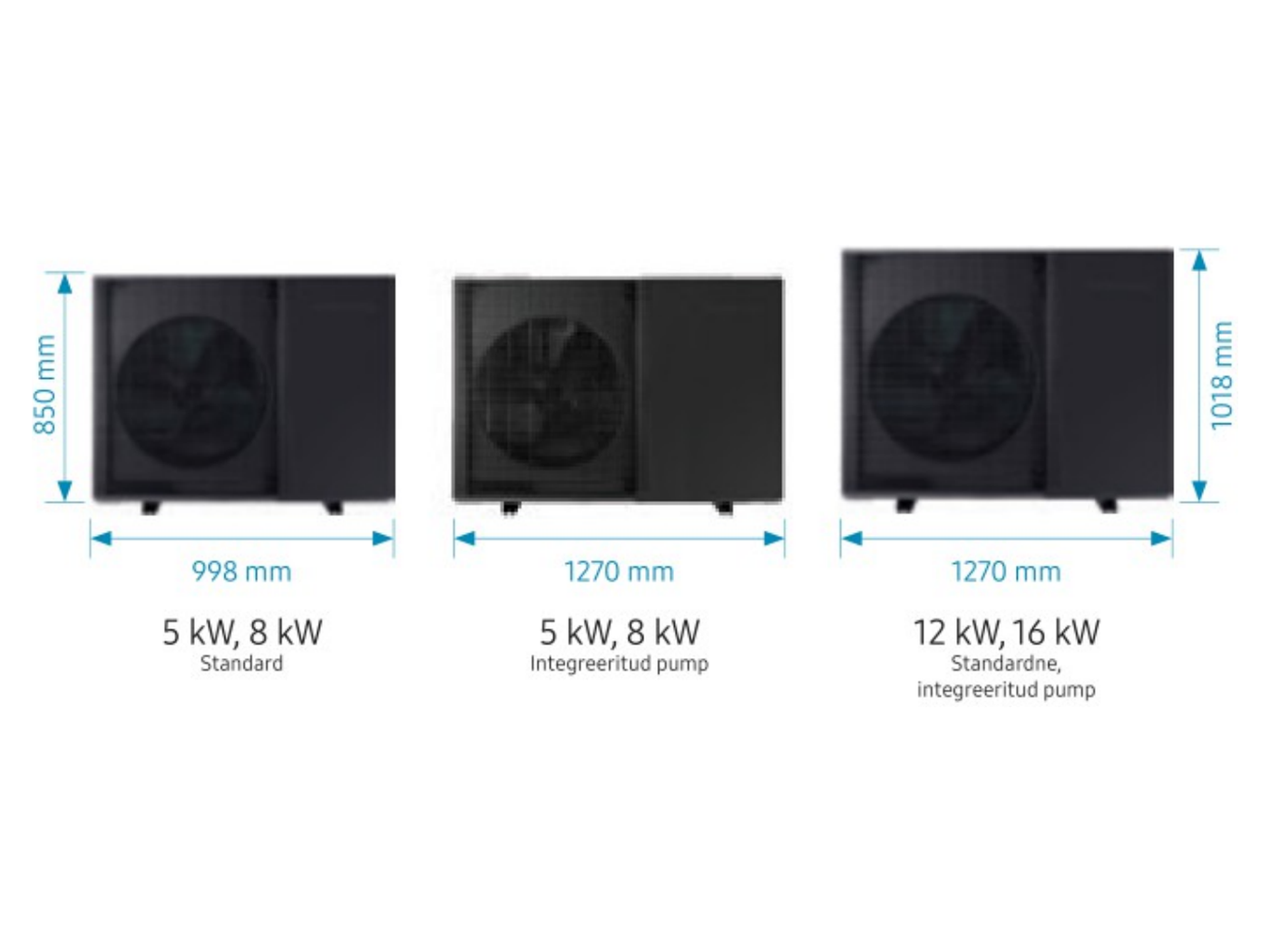 Samsung EHS Mono R290 16 kW õhk-vesi soojuspump, 3-faasiline (välisosa AE160CXYDGK/EU + hüdromoodul AE160DNYMPK/EU) — mõõtjoonis