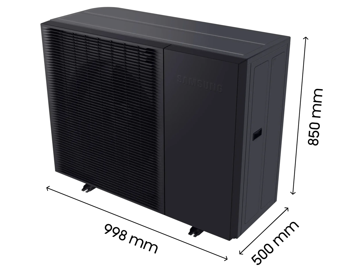 Samsung EHS Split R32 16 kW õhk-vesi soojuspump integreeritud 200 l tarbeveeboileriga, 3-faasiline (välisosa AE160DXEDGG/EU + siseosa AE200DNWSPG/EU) — mõõtjoonis