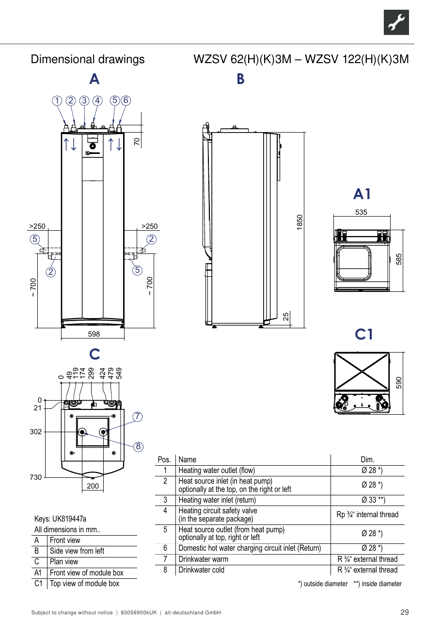 Maasoojuspump Alpha Innotec WZS 62 V-Line (K) 6 kW — mõõtjoonis